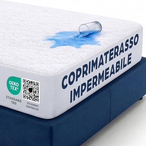 Coprimaterasso Una Piazza e Mezza Impermeabile 120x200 cm Lenzuolo con Angoli Bianco in Cotone Terry e Microfibra Protezione per Letto Materasso Traversa Traspirante Anallergico Lavabile in Lavatrice