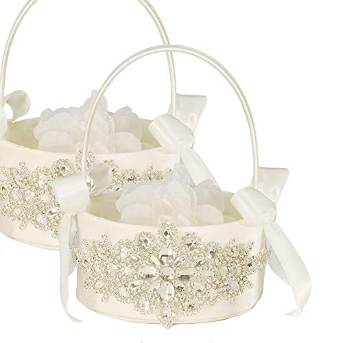 LAPUDA Two Pieces one Set, Flower Basket Series-Wedding Flower Basket, Flower Girl' Basket, Rhinestone Flower Basket Style HL0247 (Ivory)