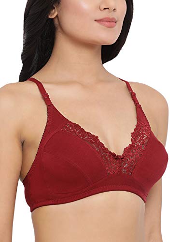 Image of Clovia Women's Cotton Spandex Solid Non-Padded Full Cup Wire Free Everyday Bra - Maroon in Red