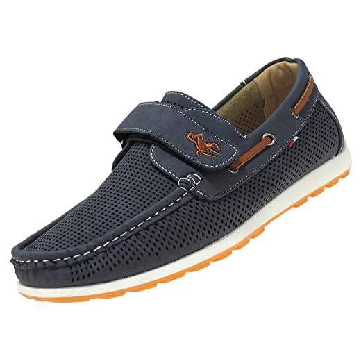Calzados Romero - KALASITY - Náutico con Velcro para Hombre - Piso Blanco de Moda - Mocasín de Sergatex y Planta de Piel. Marino Talla 42