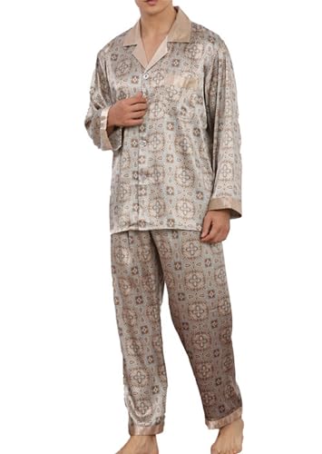 Pyjama homme satiné à revers et boutons | Ensemble de nuit chic et élégant