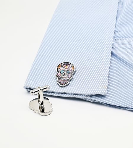 Mancuernillas calavera multicolor para hombre miniatura 2