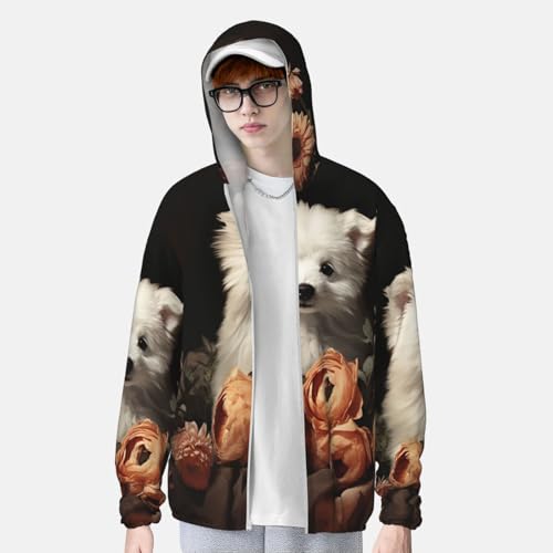 Men's Sun Protection Shirts Dog Sits Next to a Flower Long Sleeve Sun Shirt for Fishing Running Hiking Swim3