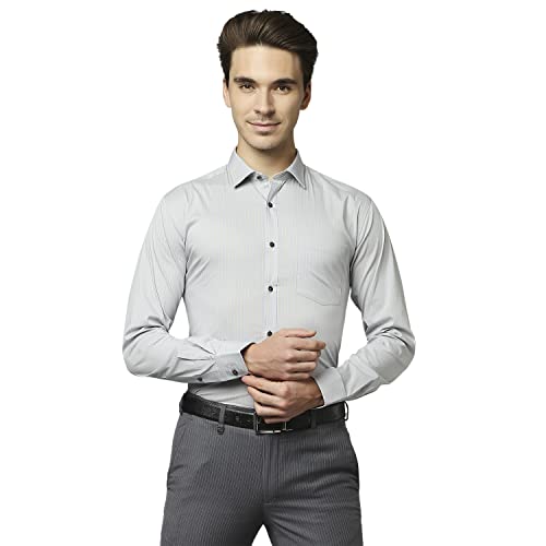 Image of Park Avenue Men's Cotton Blend Stripe Pattern Slim Fit Semi Cutaway Collar Full Sleeve Formal Shirt