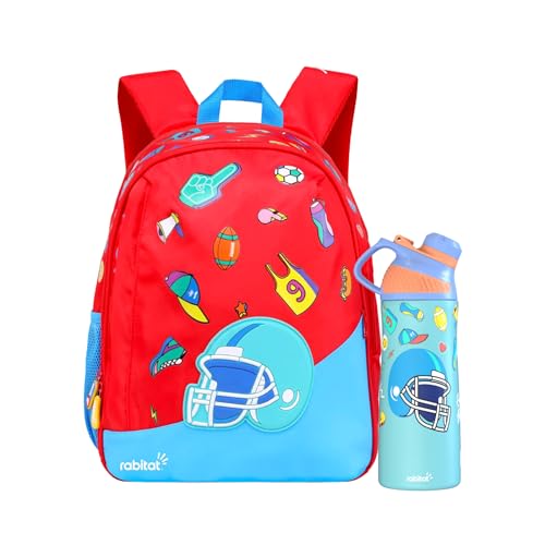 Image of rabitat Smash School Bag - 22Litres | Durable Backpack for Kids (4+ Years) | Comfortable Cushioned Back Support | Anti-Sweat Shoulder Straps | Water-Resistant | Bottle Pocket | 2-Year Brand Warranty