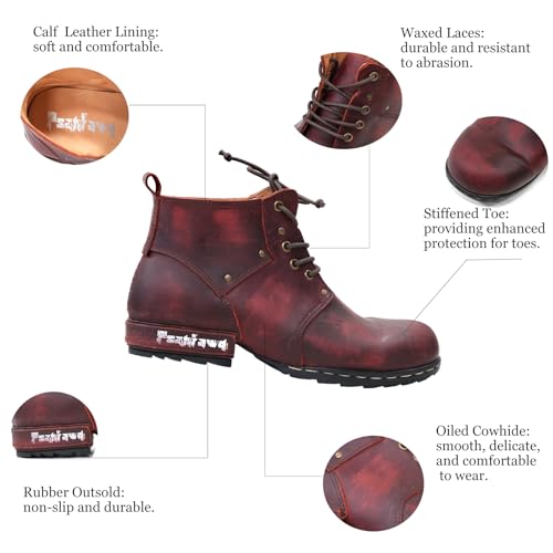 Image of Motorcycle Boots Men,Riding Leather Motorcycle Boots for Men, Lace up Dress Boot,Burgundy