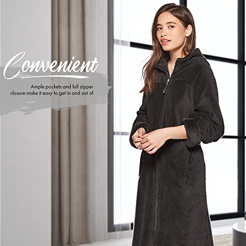 Casual Moments Women's 52 Inch Breakaway Zip Robe, Black, Large