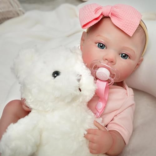 Bebê Reborn Boneca Corpo de Silicone Realista Menina Pintada Original (Laço Rosa Menina 48cm)