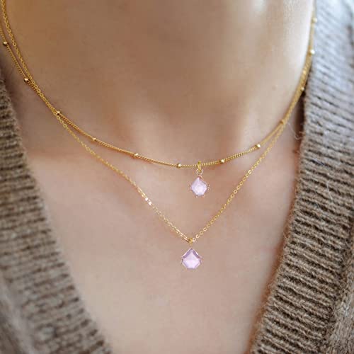 Rose Quartz Layering Pendant Necklace With Gold Chain For Women Jewelry Gifts,Dainty Irregular Crystals With Two Different Chains Jewelry Set #TOP5