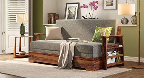 Image of Sheesham Wooden Mahim Sofa Bed Arm with Storage (Brown)