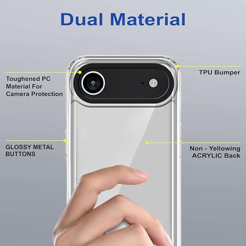 Image of amazon basics Back Case Cover for iPhone 17 Air | Compatible for iPhone 17 Air Back Cover | Case Cover with Camera Protection | (TPU + PC | Transparent)