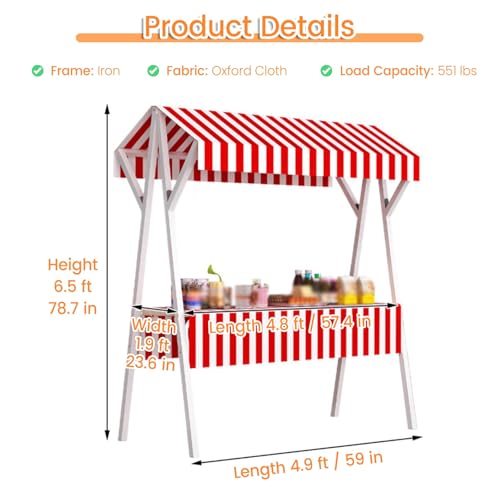 Genérico Carro de Camping Plegable, Carrito portátil para Acampar, Carrito Plegable para Playa, jardín, Picnic al Aire Libre, portátil con toldo, Carrito de Comida Ligero de Hierro de 1,8 m con Rueda