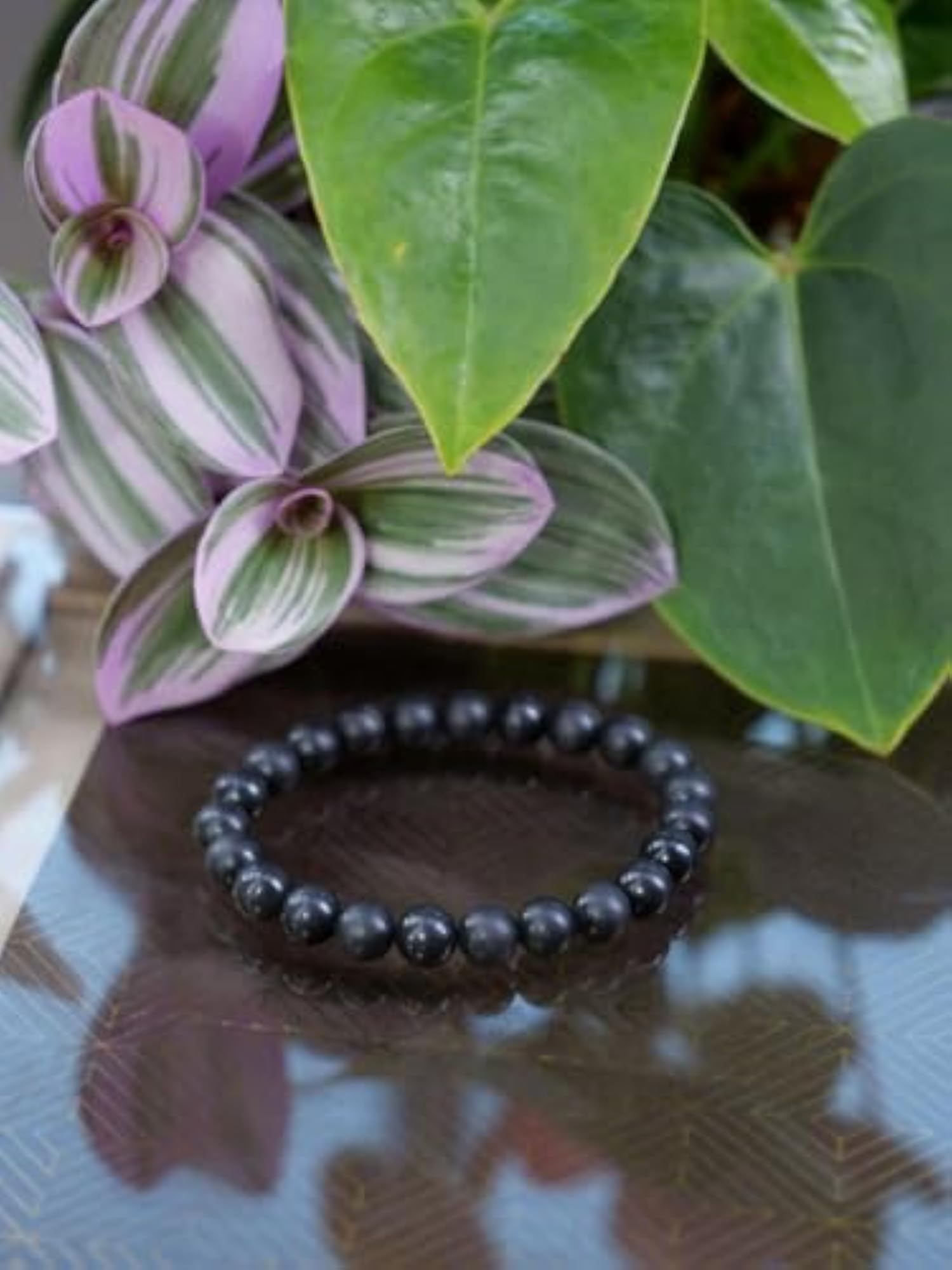 Men's Natural Shungite Round Beaded Stretchable Bracelet