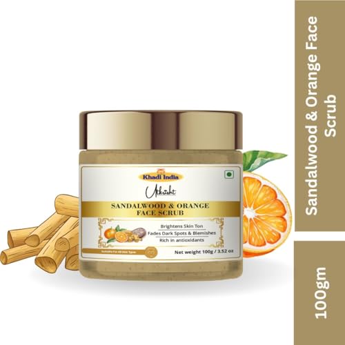 Image of Khadi Sandalwood & Orange Face Scrub 100 gm | Refreshing & Rejuvenating | Exfoliating Scrub with Vitamin C | Brightens, Even Out Skin Tone | All Skin Types | Tan Removal Scrub for Men & Women