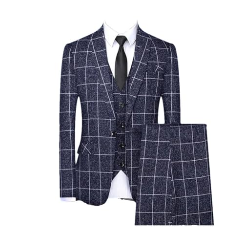 Mens 3 Piece Business Suit Business Casual Plaid Wrinkle Free Stain Resistant Wedding Suit