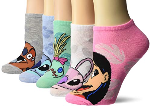 Disney womens Lilo & Stitch 5 Pack No Show Casual Sock, Assorted Pastel, Fits Sock Size 9-11 Fits Shoe Size 4-10.5 US
