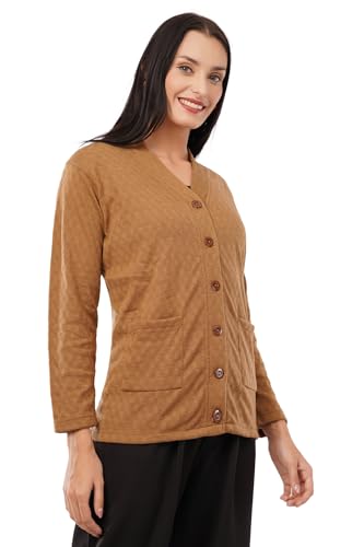 Image of Women Woolen Full Sleeve self Knit v-Neck Sweater Cardigan for Winter wear with Front Pockets Plus