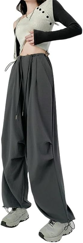 JYHBHMZG Women's American Style Spring Autumn High Waist Wide Leg Sweatpants Straight Casual Sports Cargo Pants Long
