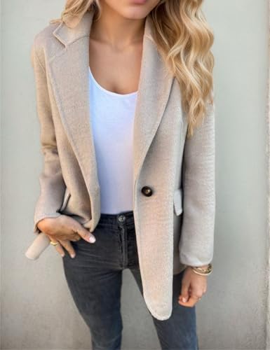 Women's Open Front Tweed Blazer Jacket Casual Long Sleeve Notch Lapel Business Official Long Blazer Coats with Pockets2