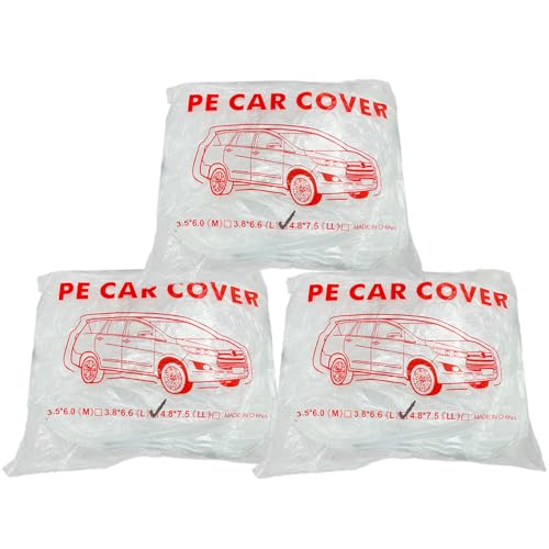 Image of LuliKa 3 Packs Disposable Car Cover Clear Plastic Car Cover Universal Rain Dust Garage Cover with Elastic Band Medium (12.4 FT x 21.6 FT)