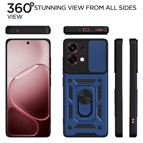 Image of Pikkme Back Cover for Oppo F31 5G / Oppo F33 5G | 360 Protection Case | Sliding Camera Shield Cover & Ring Holder Stand D10 Tough Armor Bumper Case (Blue)