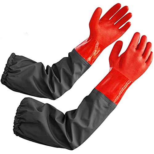 Coopache Wasserdichte Teich Handschuhe, Extra Langarm Voller Arm Handschuhe für Männer, Rot, XL-XXL