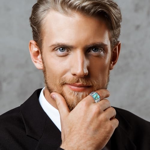 BONLAVIEGEM Vintage Teal Turquoise Rings for Men 925 Sterling Silver Mens Ring Turquoise Ring Anillos de Hombre Celtic Cocktail Pinky Thumb Band for Dad Fathers' Gift Size 10 - Image 5