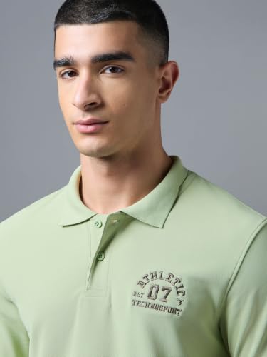 Image of TECHNOSPORT Men's Slim Fit Solid Half Sleeve Polo T-Shirt for Gym, Sports & Running
