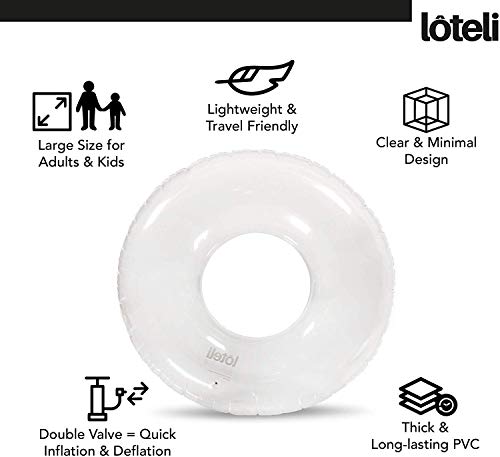 Clear Swim Ring By Lôteli - Transparent Inflatable Pool Float For Adults & Kids - Minimal Aesthetic For Pool Parties, Summer Fun & Relaxation - Durable & Easy To Inflate #TOP1