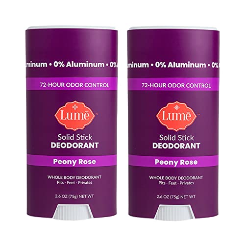 Lume Solid Deodorant Stick - Whole Body Deodorant - Aluminum-Free, Baking Soda-Free, Hypoallergenic, Safe For Sensitive Skin - 2.6 Ounce Solid Stick, Two-Pack (Peony Rose)â¦