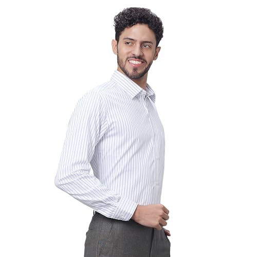 Image of Raymond Men Slim Fit Structure Pattern Pure Cotton Semi Cutaway Collar Full Sleeve Formal Shirt
