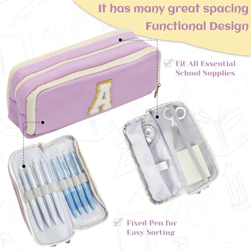 Image of Pencil Case for Girls Women, Initial Pencil Pouch with Zipper, Cute Pencil Bag for School Supplies, Aesthetic Pen Case Box for Kids Teen Girls - S(Purple)
