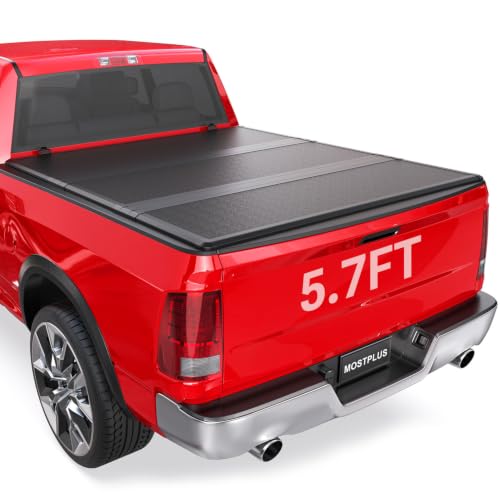 Image of MOSTPLUS Fiberglass Tri-Fold Hard Truck Bed Tonneau Cover Compatible with 2009-2024 Dodge Ram 1500 Inclu. Classic & New Body (w /o Ram Box)-5.8 FT Bed On Top 67.4 in