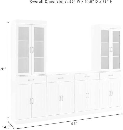 Crosley Furniture Stanton 3-Piece Sideboard And Glass Door Pantry Set, White #TOP2