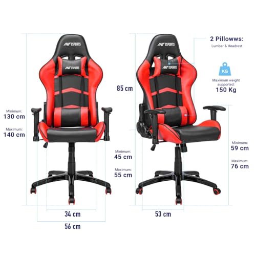 Image of Ant Esports 9077 Ergonomic Gaming Chair, Multifunctional Gaming Chair with Premium PU Leather Upholstery, 2D Armrest, Integrated Neck and Lumbar Support, & 180 Recline - Back & Red