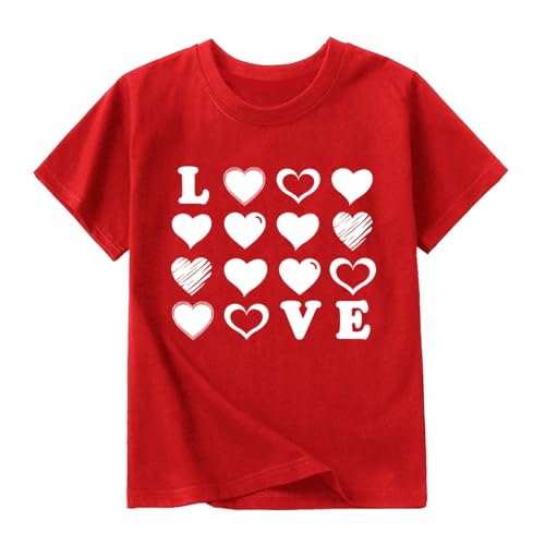 Image of Toddler Girl Valentine's Shirts Cute Love Tshirts Cotton Short Sleeve 2-10 Years