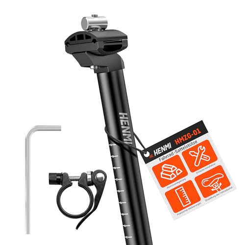 HENMI Fahrrad Sattelstütze mit Schnellspanner Sattelklemme,Verstellbar Sattelstange 27.2mm mit 350mm Länge für E-Bikes,MTB,Rennrad,Trekking HENMI Fahrrad Sattelstütze mit Schnellspanner Sattelklemme,Verstellbar Sattelstange 27.2mm mit 350mm Länge für E-Bikes,MTB,Rennrad,Trekking