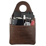 Hide & Drink, Seat Side Organizer for Gear Stick Handmade from Full Grain Leather, Portable Double Bag, Vintage Storage, Travel Accessories - Bourbon Brown