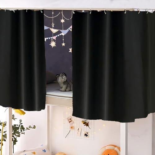 CHELEI2019 2 Panels Blackout Top Bunk Bed Curtains with Shading Coating for Students Single Sleeper, Black