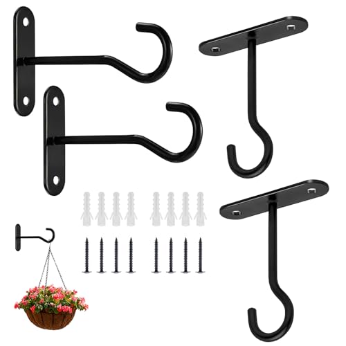 POPAPIE 4 Stück Blumenampel Halterung Haken Wandhaken Haken für Blumenampel Wandhaken zum Aufhängen Mit Schrauben und Ankerbolzen für Hängend Pflanzenkörbe Windspiele Blumentöpfe (Schwarz)