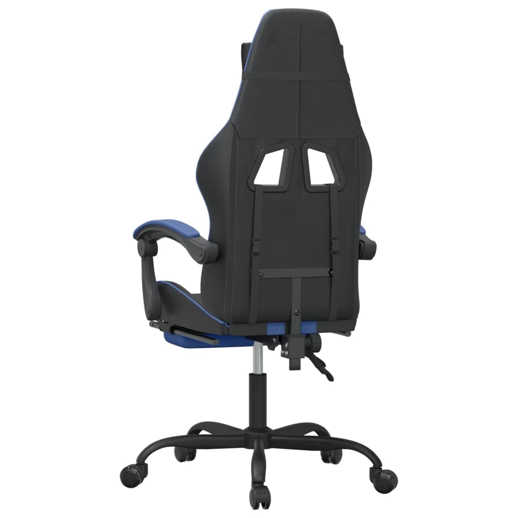 Gaming-Stuhl mit Fußstütze Kunstleder Ergonomischer Bürostuhl Drehstuhl 135° Neigbar Massage-Lendenkissen Schwarz Blau