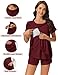 Ekouaer 3 PCS Maternity Nursing Pajamas Set Postpartum Breastfeeding Short Sleeve Shirts, Pregnancy Shorts & Pants Pjs Wine Red L