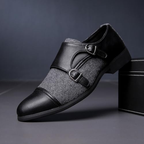 Double Monk Strap Shoes Men Classic Retro Formal Business Loafer Dress Shoes Slip On Low Heels Lightweight Leather Pointed Plain Toes Buckled Pull-on Comfort Wear Office Oxford Casual Wedding Footwear3