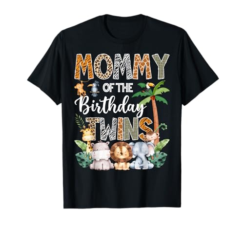 Mamá Del Cumpleaños Gemelos Safari Selva Animal Lover Camiseta