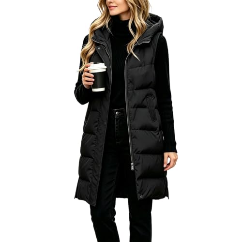 Women's Long Puffer Vest Hooded Zip Up Knee Length Winter Quilted Vests - image 1