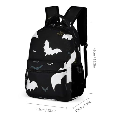 White Bats Backpack Set 3 Piece, Durable Backpack Insulated Lunch Bag Portable Pencil Case for Men Women2