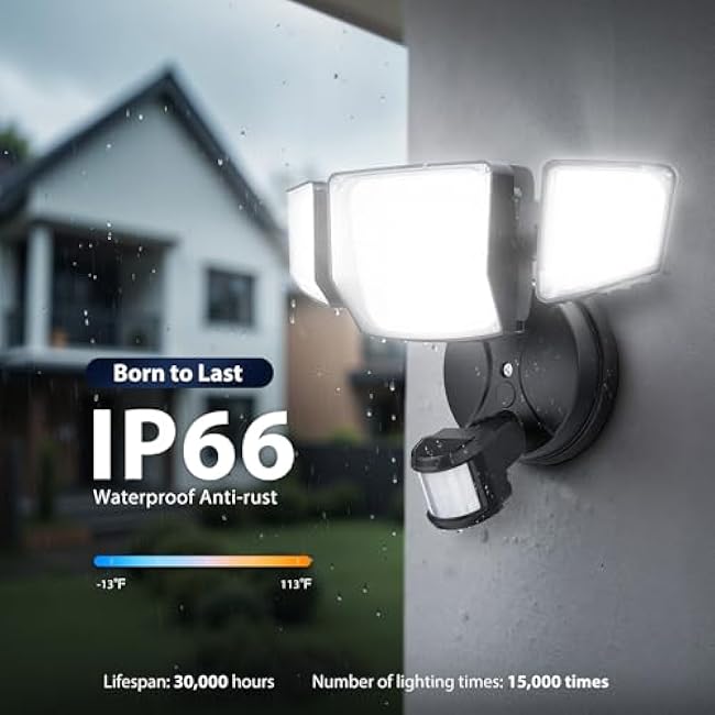 Onforu 90W 10000LM LED Motion Sensor Outdoor Lights, 4-Head Dusk to Dawn Outdoor Lighting, Hardwired Flood Lights, IP66 Waterproof 6500K Security Floodlight for Outside (Black)