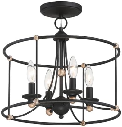 Minka Lavery 1049-677 Westchester County Semi-Flush, 4-Light, 240 Total Watts, 15.75-in H x 14.75-in W, Sand Coal Black with Skyline Gold Leaf Accents