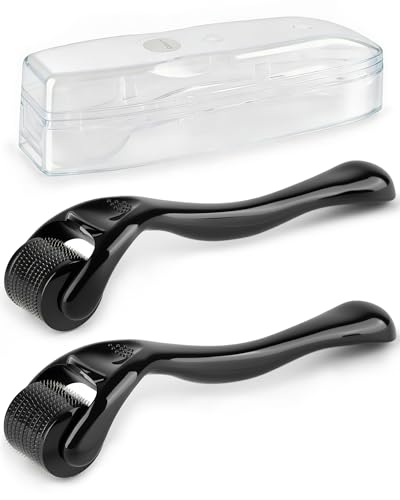 lulir 2 Stück Derma Roller, 0,5 mm&1,0 mm Microneedling Roller mit 540 Nadeln, Derma Roller für Gesicht, Kopfhaut & Körper, Haarroller Bartroller für Hautpflege Haarpflege,Große Poren, Männer & Frauen