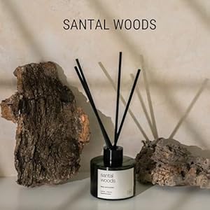 Craft Kin Santal Woods Reed Diffuser All Natural Essential Oil Rattan Scent Sticks Reed Diffusers for Home Bathroom Long Lasting Home Fragrance in Green Glass 34oz